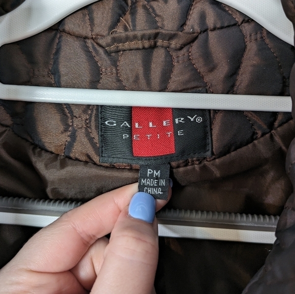 Gallery Chocolate Brown Quilted Full Zip Puffer Coat Size Petite Medium - Picture 2 of 8